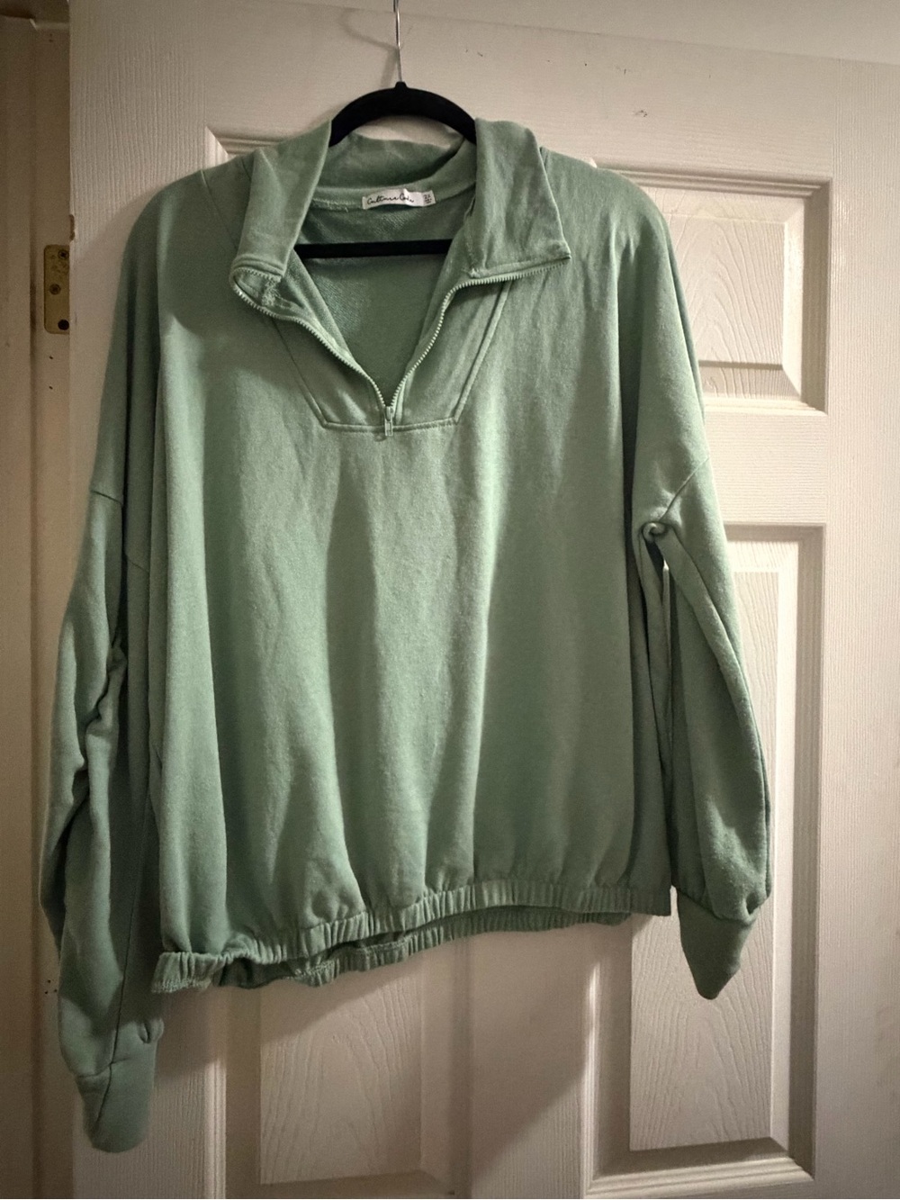 Relaxed Mint Green Quarter-Zip Pullover Hoodie - #004